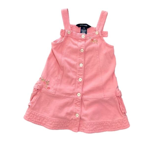 Ralph Lauren Girl’s Romper Jumper Dress Side Pockets Pink Size 24 Month’s - Picture 1 of 7